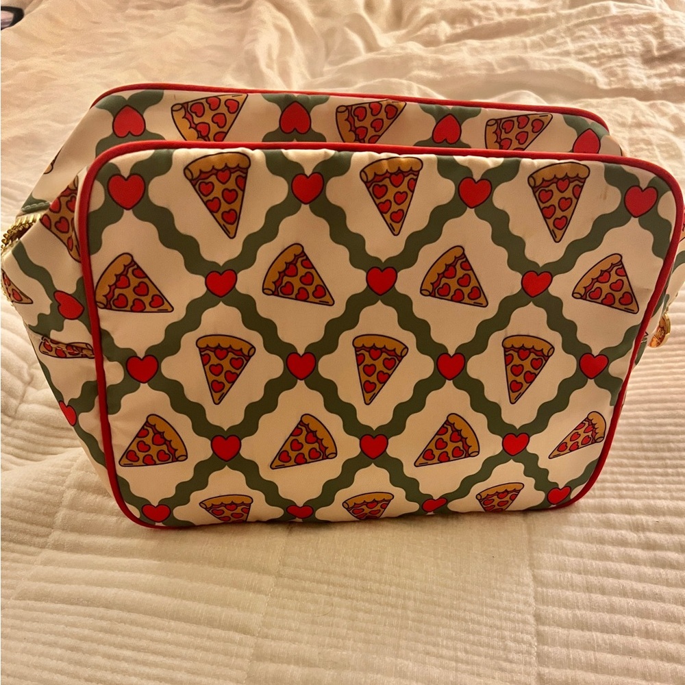 Stony Clover Lane Pizza and Hearts Patterned Bag - large pouch - make up bag